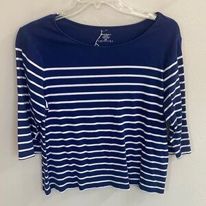 Dress Barn Navy and White Striped Long Sleeve Top